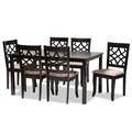 Baxton Studio Mael Sand Upholstered and Espresso Wood 7-Piece Dining Set 166-10533-10519